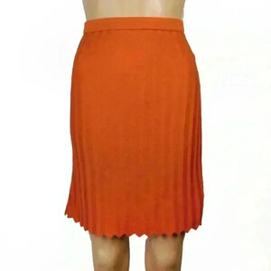 Vintage 90s Kenzo Paris Bright Orange Knit Pleated Stripe Skirt